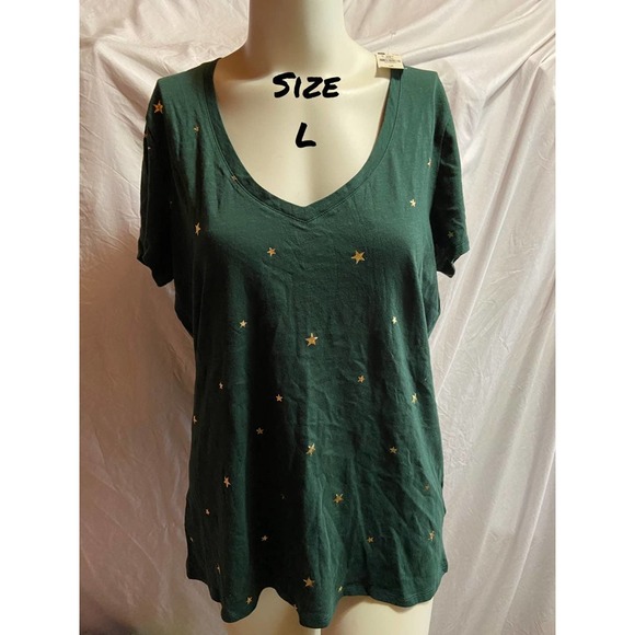 PINK Victoria's Secret Tops - NWT VS PINK Green with Stars V Neck Tee